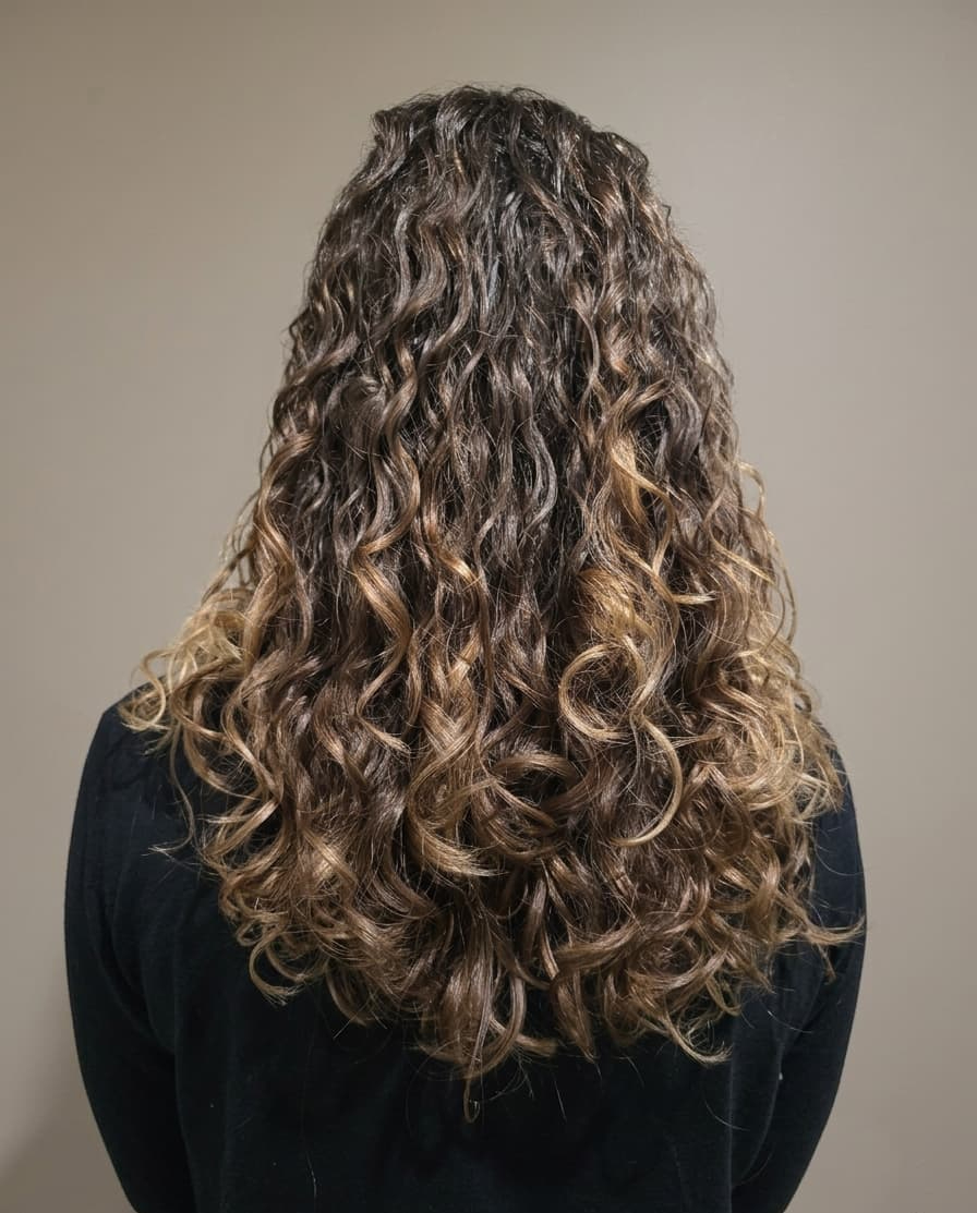 Smooth, hydrated curls glowing with definition and shine.