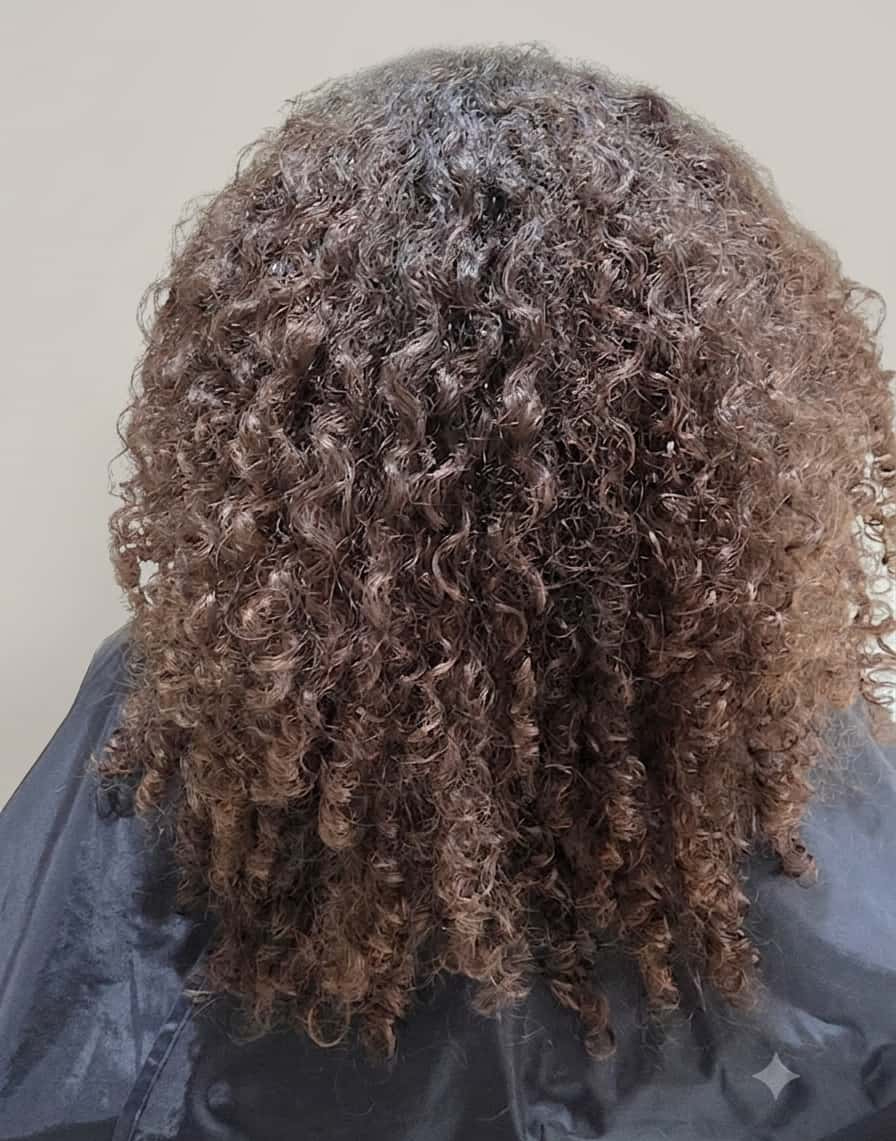Dry, coarse strands with uneven tone.