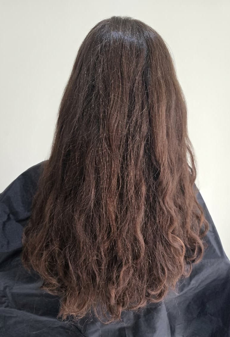 Heavy buildup dulling natural shine.